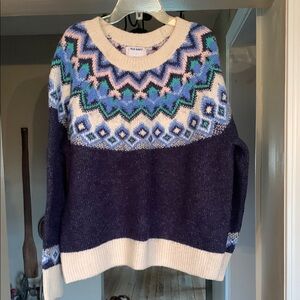 Old Navy Women's Navy and Cream Geometric Sweater